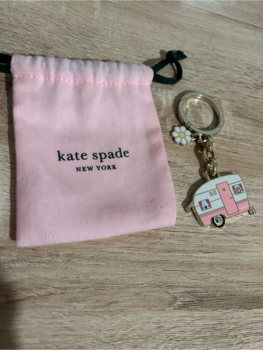 kate spade Pink and Cream Camper Trailer Keyring with Daisy Charm